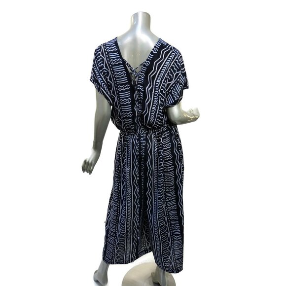 World Market Jumpsuit Corset  S-M Back Black White Tribal Mudprint Style Relaxed - Picture 3 of 8